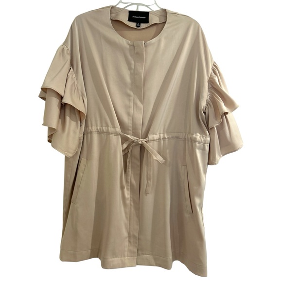 jeoulous tomato Jackets & Blazers - Satin Zippered Tunic Jacket Ruffle Tiered short Sleeves Champagne Pink Size L